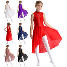 UK Kids Girls Dresses Ballroom Dance Dress Dancing Dancewear Sleeveless Sparkly