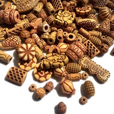 100+ Ethnic Tribal Antique Beads Mix Design Mix Sizes Wooden Look Acrylic