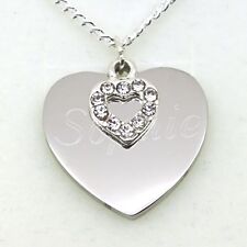 FREE Engraving Womens Necklace Clear Heart PERSONALISED Birthday Gifts FREEPOST