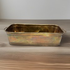 Vintage Brass Trough Tub Planter Plant Pot Old Handles 12"L X 5”