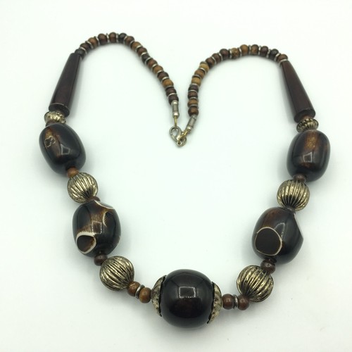 Chunky bead necklace brown - chunky,