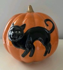 TK Maxx - Pumpkin Decoration / Ornament - With Black Cat On Front - New