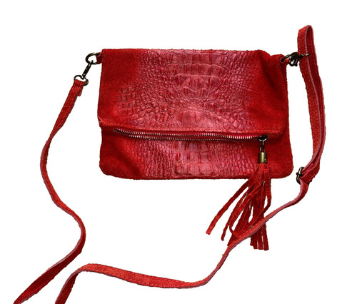Red italian real leather - real, suede