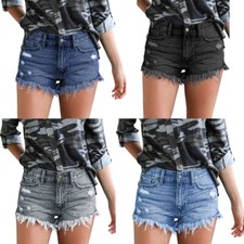 Stretchy Shorts Hot Pants Jeans Women's Ripped Denim Distressed Skinny