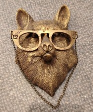 Animal Head Fox & Glasses  Wall Mounted Resin Decor Ornament Hanging Sculpture