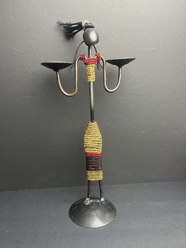 African beaded metal candle - african,