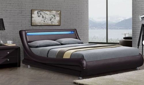 Brown leather bed italian - leather,