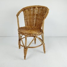Vintage Miniature Rattan Wicker Peacock Chair Doll Plant Stand Boho Decor