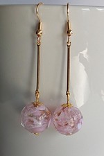 vintage Style Drop Earrings With  Pink Venetian murano Glass Beads. Handmade