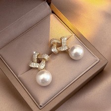 New diamond pearl earrings - new,