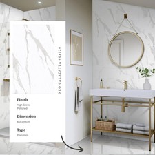 Neo Calacatta Marble White Porcelain Polished Tiles 60x120cm Walls/Floor -SAMPLE