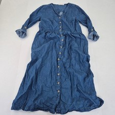 WOLOVERS Dress 10 Blue Women's Denim 100% Cotton Long Sleeve Midi Casual