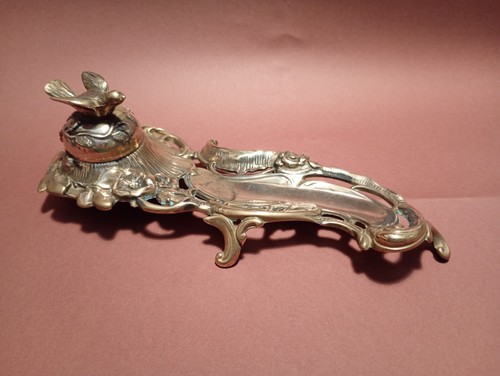 Vintage brass inkwell pen - brass,