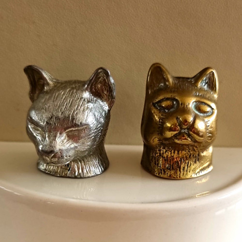 Pewter white metal cat - metal, &