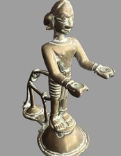 Antique Solid Brass? Hindu Krishna Dipa Lakshmi  Figurine Art Oil Lamp? 4”x 4” 