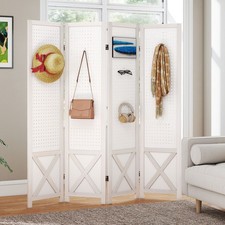 4 Panel Pegboard Room Divider Foldable Privacy Screen White