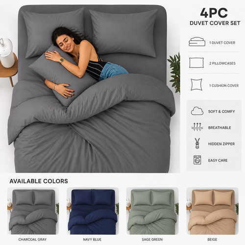 4pcs plain solid duvet - plain,