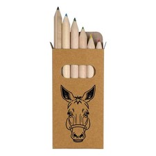 6 x 'Sleepy Donkey' Short 85mm Pencils / Coloured Pencil Set (PE00060172)