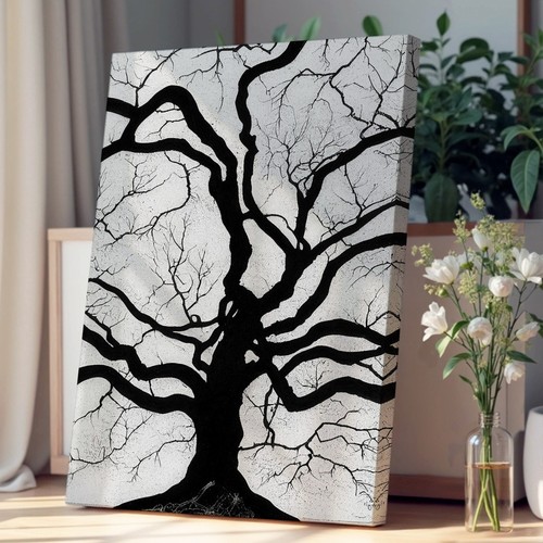 Monochrome tree art canvas - monochrome,