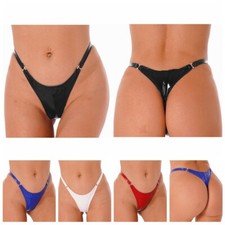 UK Womens Shiny Metallic Thongs Underwear Latex Panties Low Rise G-string,Briefs