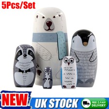 5Pcs Wooden Russian Nesting Dolls Handmade Matryoshka Hand Painted Kids Toy Uk