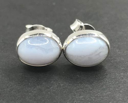 Blue lace agate - oval, stud