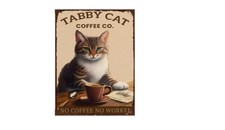 TABBY CAT COFFEE RETRO SIGN