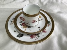 Wedgwood Floral Gold Trio Coffee Cup Saucer Plate Gilt Bone China