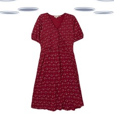 Ex Fat Face Women's Dress Red Batik Posy Short Sleeve Wrap Viscose