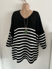 New Italia Lagenlook Black Stripe Jumper Top Onesize Plus Size 18 20 22 24 26
