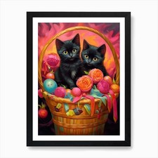 Black Kittens In A Basket