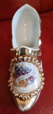 Vintage Porcelain Miniature Gilded Shoe Forget Me Not 16 cm Long  