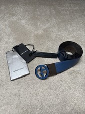 Giorgio Armani Blue Grey Reversible GA Buckle Belt Cut To Size