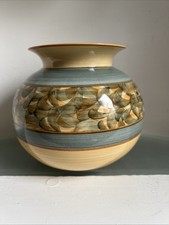 Jersey Pottery Round Vase Approx 13 cm Tall Blue Green Yellow Abstract Design