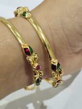 2 Pcs Size 2.6, Indian Gold Plated Bangles Kada Set With Meena Work Ruby
