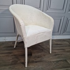 Vintage Tub Chair Lloyd Loom Style – White Painted – Retro Boho - For Upcycle