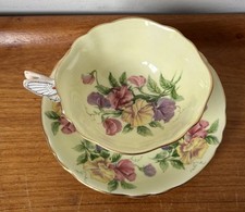 Paragon Vintage Yellow Floral Tea Cup & Saucer - Butterfly Handle - RARE