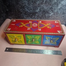 Hand Painted Indian Jewellery Box Chest of Drawers Wooden Storage 