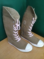 Converse Mid Calf Size 4 37 Faux Fur Lined Brown Boots All Star Chuck Taylor   