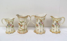 Antique Crown Devon Fieldings / Ducal Set x4 Jugs 15-21cm H Floral Pitcher