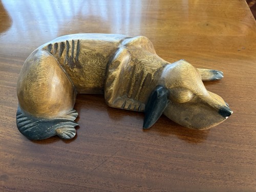 Wooden hand carved dog - wooden, hand-carved