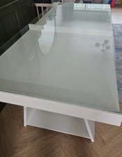 white desk, ikea, glass top