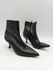 M&S Womens Leather Kitten Heel Pointed Ankle Boots Black Size UK 8 E F2