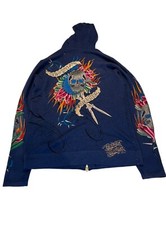Navy blue graphic y2k knit zip