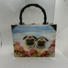 Sparkly Pug Dogs Wedding and Flowers Cigar Box Handbag Purse Boho Retro Unique