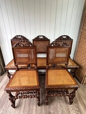 Set of 5 Antique French Oak Cane Dining Chairs – Henry II Style – Late 19th Cent