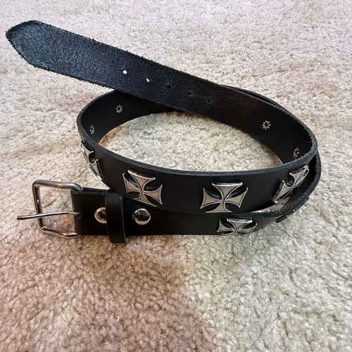 Studded iron cross biker belt - biker,