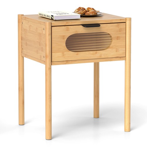 Costway bamboo nightstand - bamboo,