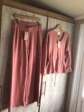 Laura Ashley Dusky Pink Lounge Wear Trousers & Jumper Set Size M New With Tags