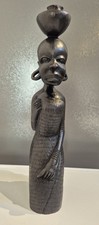 VINTAGE ETHNIC AFRICAN CARVED WOODEN TRIBAL FEMALE FIGURE WITH BABY SCULPTURE